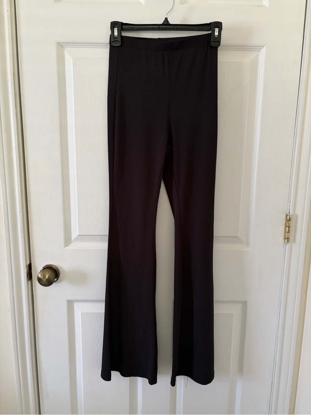 SHEIN Black Women's Ribbed Flare Pants